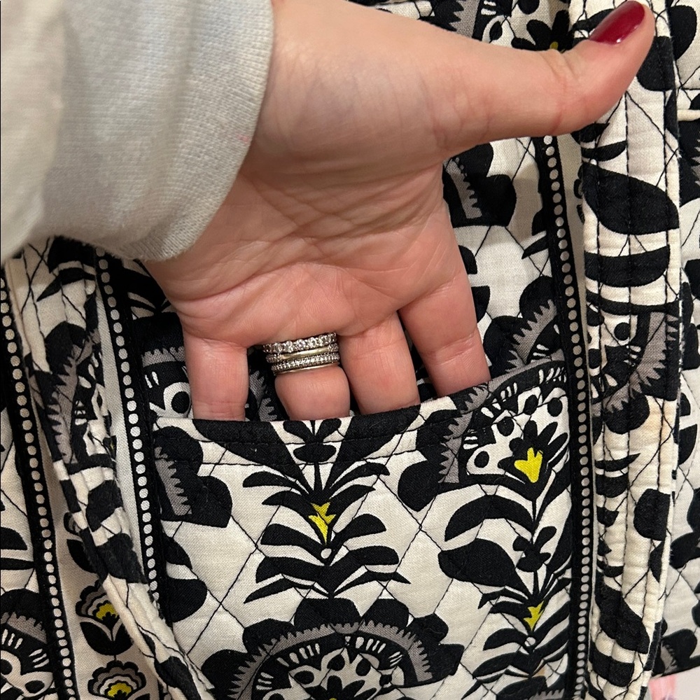 Vera Bradley Black & White Floral Quilted Tote with Yellow Highlights - Picture 2 of 8